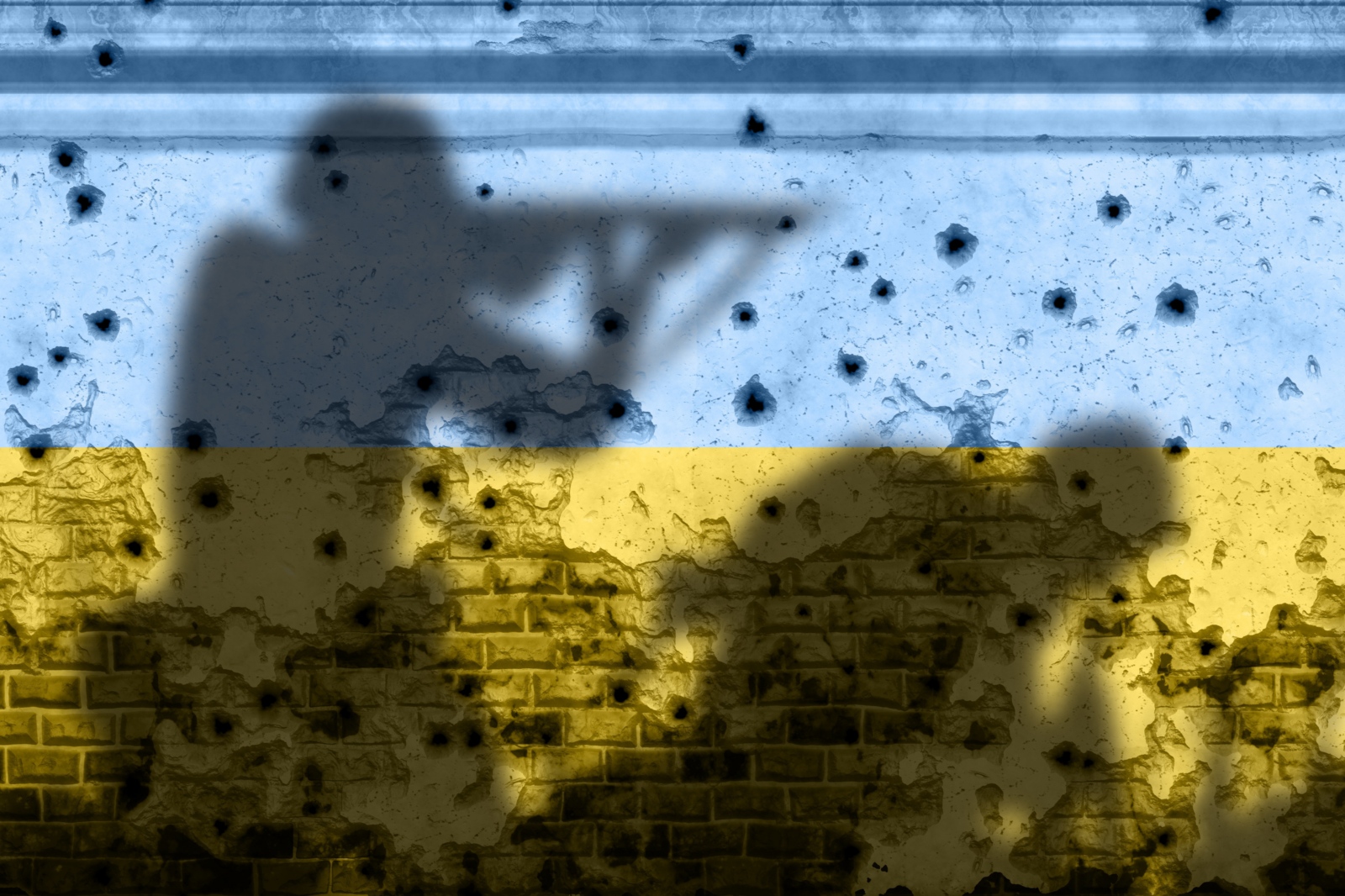 Soldat vor ukrainischer Flagge