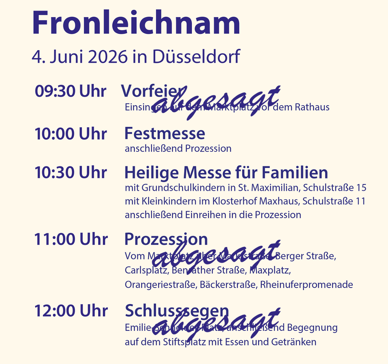 Absage 2026 Fronleichnam
